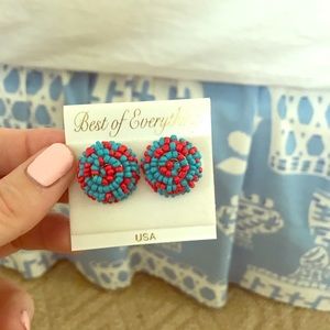 Blue and Red Statement Button Earrings!